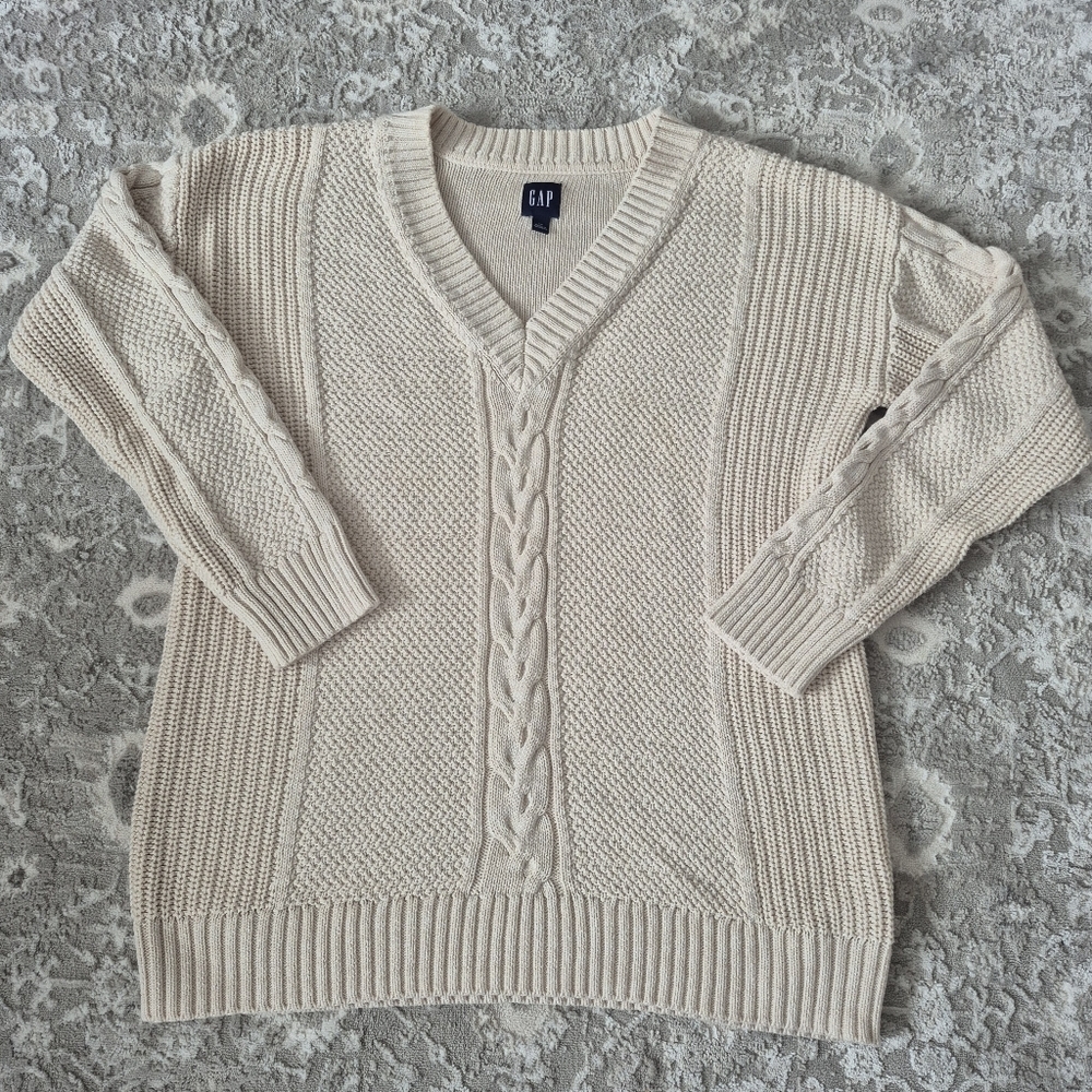 GAP Women's Neutral Preppy Cream Cable Knit Sweater Size Small - Picture 3 of 6